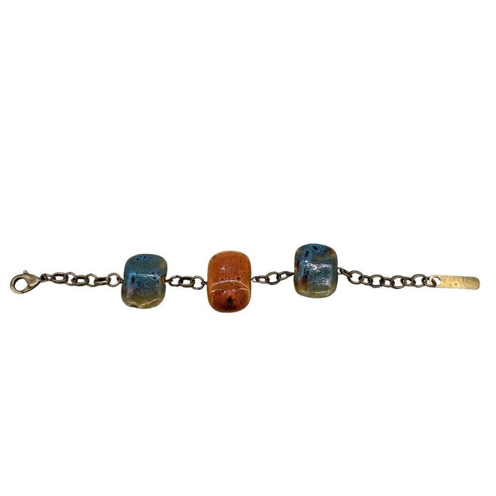 Perch Colorful Chunky Ceramic Beads Chain Bracelet Gold Tone Lobster Closure 8 I